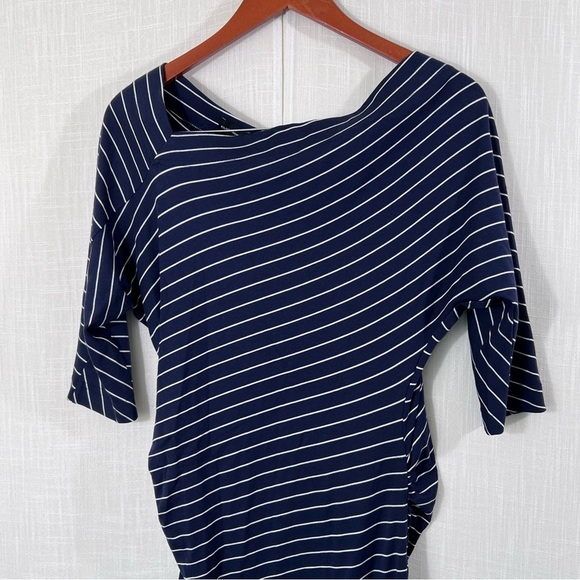 Club Monaco NWT Galora Navy Blue Striped Cotton Modal Dress Size M - Picture 5 of 13